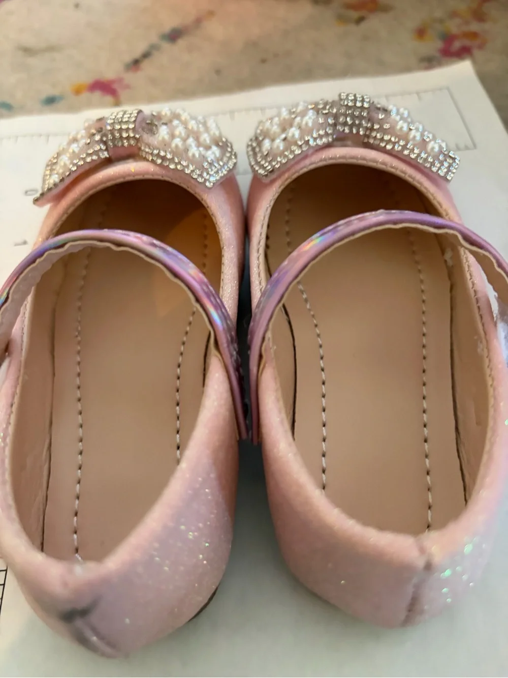 Girls Pink Pearl Bow Mary Jane Flats 5.5
